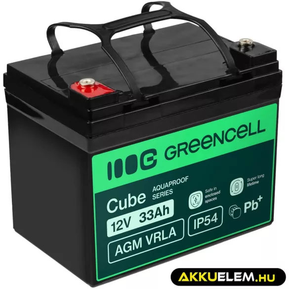 GreenCell Cube AGM VRLA IP54 12V 33Ah akkumulátor fűnyírókhoz robogókhoz hajókhoz - GreenCell