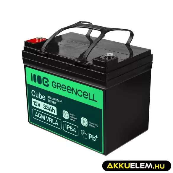 GreenCell Cube AGM VRLA IP54 12V 33Ah akkumulátor fűnyírókhoz robogókhoz hajókhoz - GreenCell