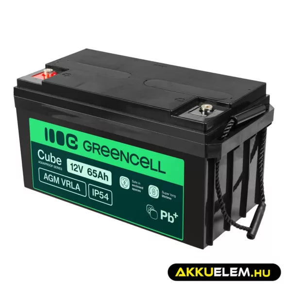 GreenCell Cube AGM VRLA IP54 12V 65Ah akkumulátor fűnyírókhoz robogókhoz hajókhoz - GreenCell