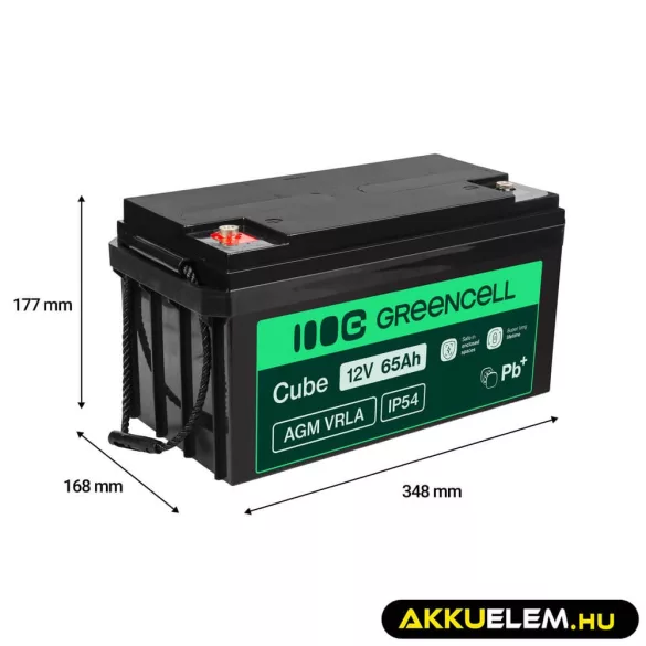 GreenCell Cube AGM VRLA IP54 12V 65Ah akkumulátor fűnyírókhoz robogókhoz hajókhoz - GreenCell