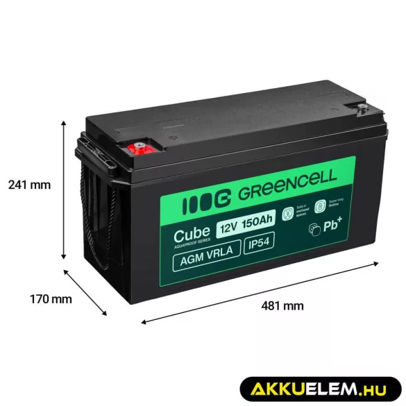 GreenCell Cube AGM VRLA IP54 12V 150Ah akkumulátor napelemes rendszerekhez hajókhoz - GreenCell