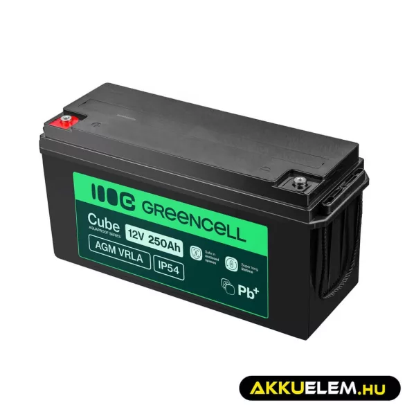 GreenCell Cube AGM VRLA IP54 12V 250Ah akkumulátor napelemes rendszerekhez hajókhoz - GreenCell