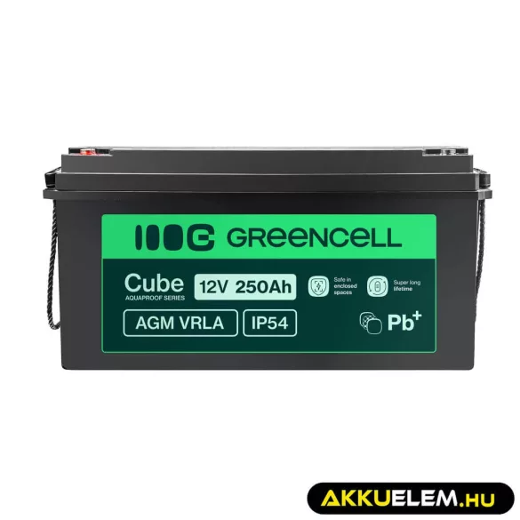 GreenCell Cube AGM VRLA IP54 12V 250Ah akkumulátor napelemes rendszerekhez hajókhoz - GreenCell