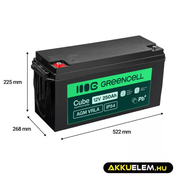 GreenCell Cube AGM VRLA IP54 12V 250Ah akkumulátor napelemes rendszerekhez hajókhoz - GreenCell