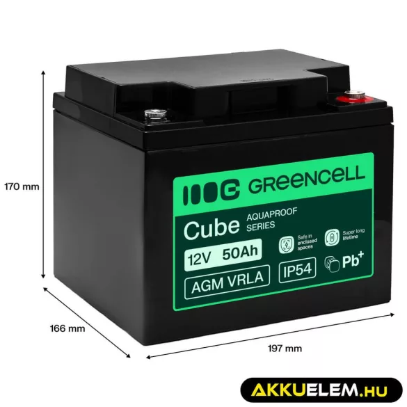 GreenCell AGM VRLA 12V 50Ah akkumulátor UPS-ekhez lakóautókhoz (197x166x170mm) - GreenCell