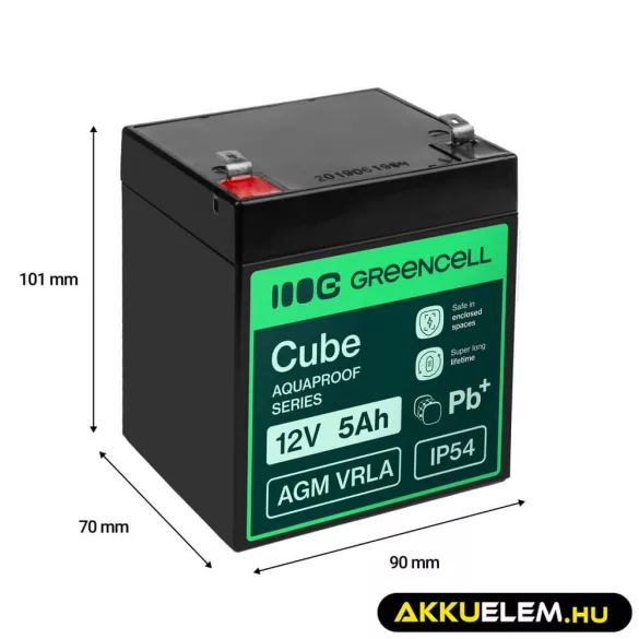 GreenCell AGM VRLA 12V 5Ah akkumulátor (91x70x102mm) - GreenCell