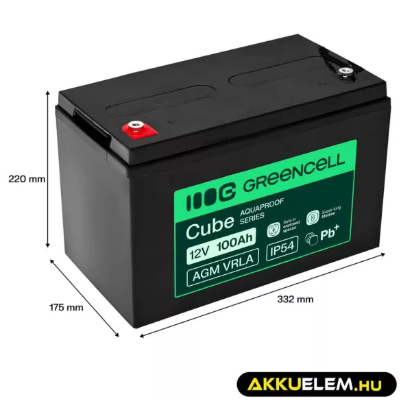 GreenCell AGM VRLA 12V 100Ah akkumulátor UPS-ekhez lakóautókhoz (332x175x220mm) - GreenCell
