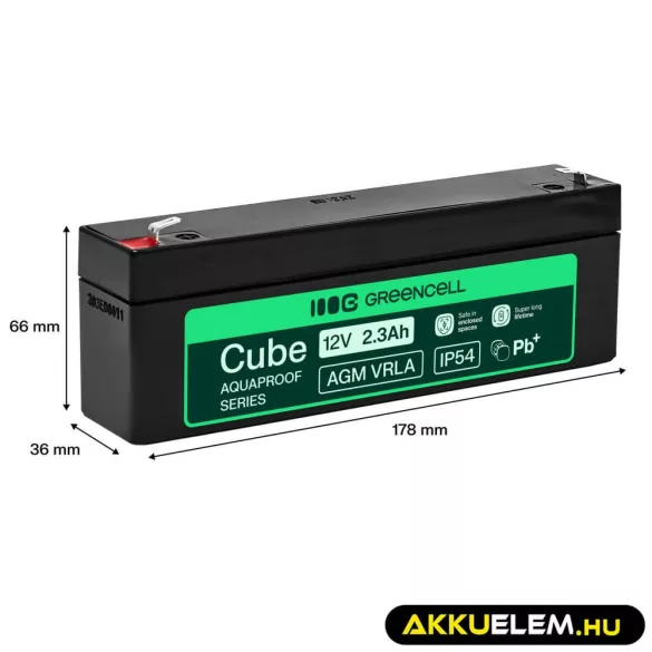 GreenCell AGM VRLA 12V 2.5Ah akkumulátor (178x36x66mm) - GreenCell