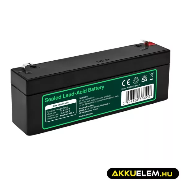 GreenCell AGM VRLA 12V 2.5Ah akkumulátor (178x36x66mm) - GreenCell