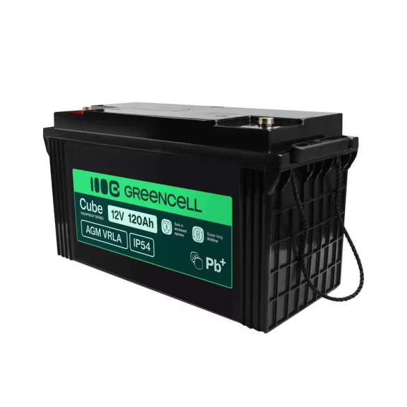 GreenCell AGM VRLA 12V 120Ah akkumulátor hajókhoz napelemes rendszerekhez (173x406x233mm) - GreenCell