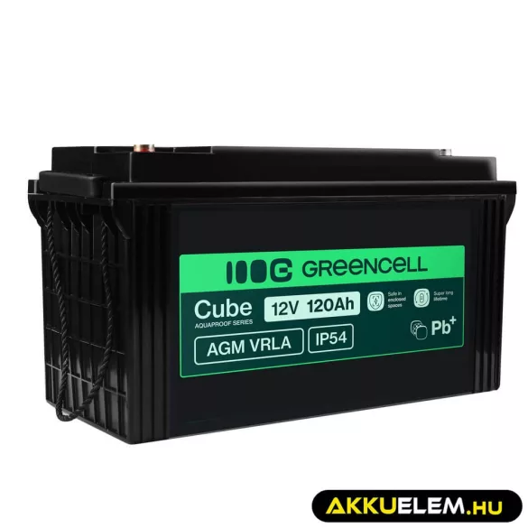 GreenCell AGM VRLA 12V 120Ah akkumulátor hajókhoz napelemes rendszerekhez (173x406x233mm) - GreenCell