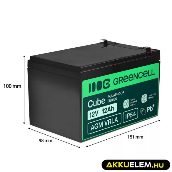 GreenCell AGM VRLA 12V 12Ah akkumulátor (152x99x100mm) - GreenCell