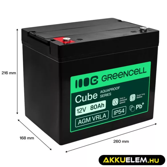 GreenCell AGM VRLA 12V 80Ah akkumulátor UPS-ekhez lakóautókhoz (260x168x216mm) - GreenCell