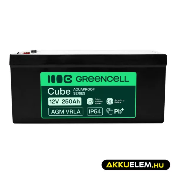 GreenCell AGM VRLA 12V 250Ah akkumulátor hajókhoz napelemes rendszerekhez (520x268x225mm) - GreenCell