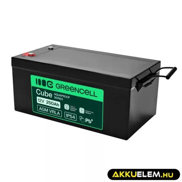 GreenCell AGM VRLA 12V 250Ah akkumulátor hajókhoz napelemes rendszerekhez (520x268x225mm) - GreenCell