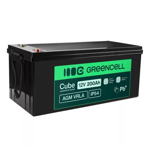 GreenCell AGM VRLA 12V 200Ah akkumulátor solar hajókhoz applications (240x522x226mm) - GreenCell