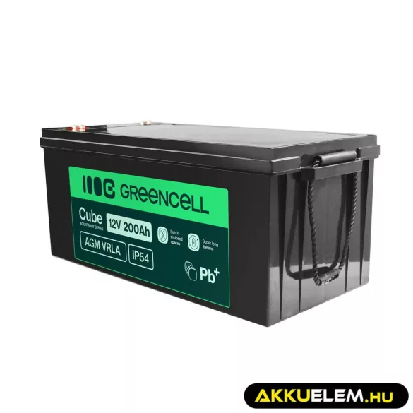 GreenCell AGM VRLA 12V 200Ah akkumulátor solar hajókhoz applications (240x522x226mm) - GreenCell