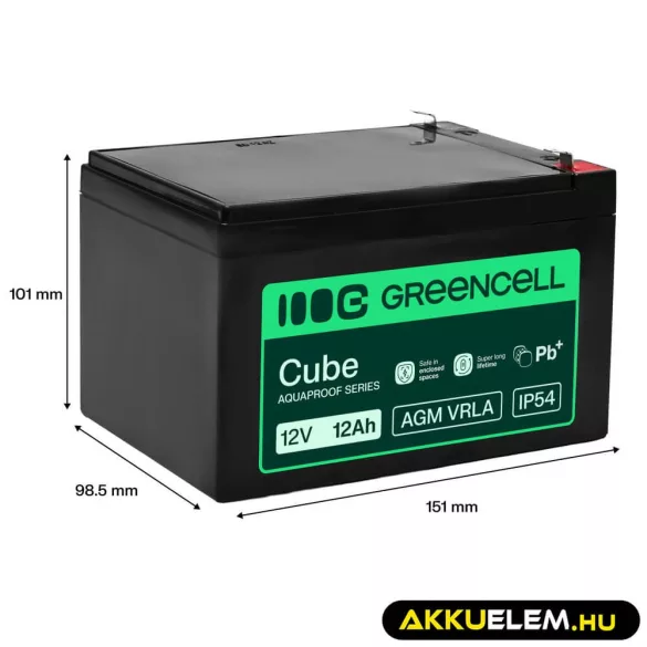 GreenCell AGM VRLA 12V 12Ah akkumulátor (151x98.5x95mm) - GreenCell