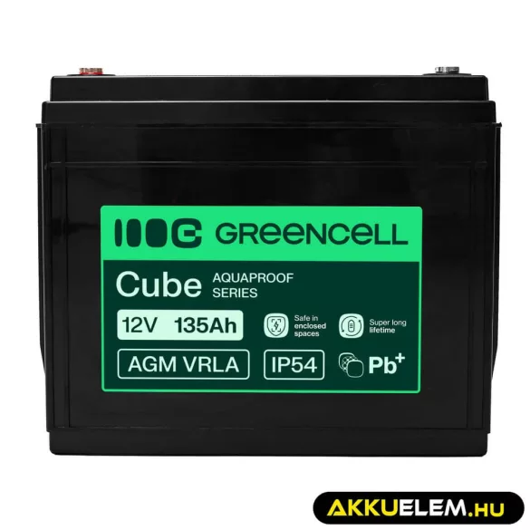 GreenCell AGM VRLA 12V 135Ah akkumulátor hajókhoz napelemes rendszerekhez (341x173x287mm) - GreenCell
