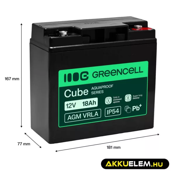 GreenCell AGM VRLA 12V 18Ah akkumulátor (181x77x167mm) - GreenCell