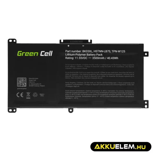 Utángyártott laptop akkumulátor BK03XL HP Pavilion x360 14-BA 14-BA015NW 14-BA022NW 14-BA024NW 14-BA102NW 14-BA104NW - GreenCell