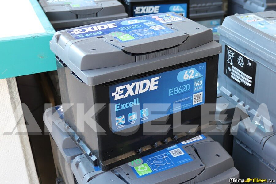 62Ah EXIDE Excell EB620 akkumulátor JOBB+