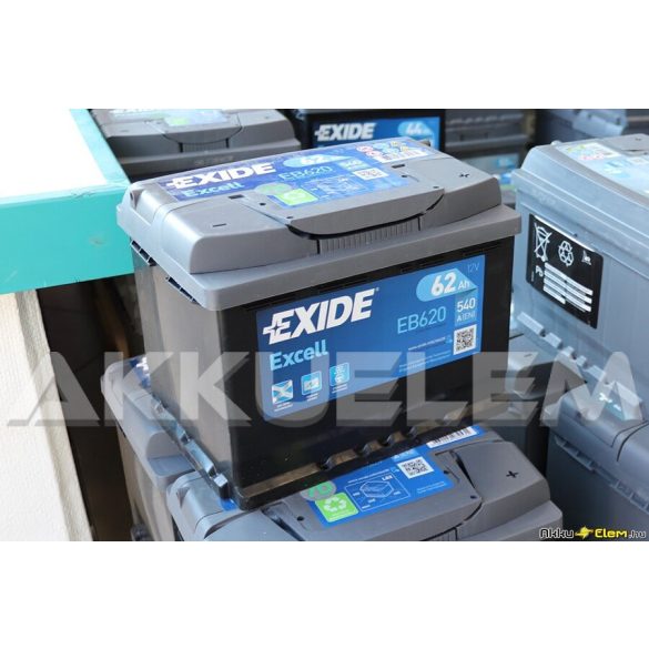 62Ah EXIDE Excell EB620 akkumulátor JOBB+