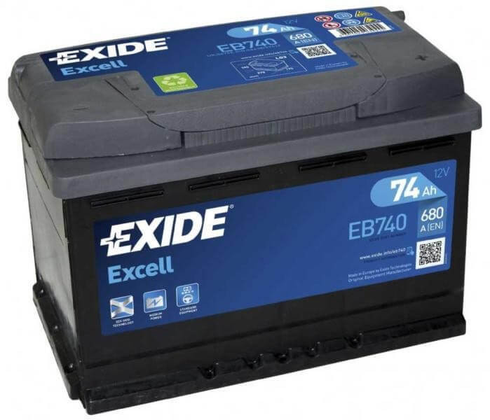 74Ah EXIDE Excell EB740 autó akkumulátor JOBB+