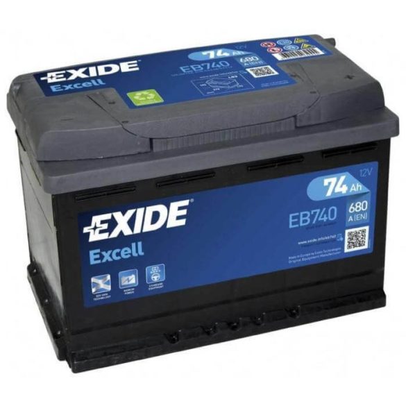 74Ah EXIDE Excell EB740 autó akkumulátor JOBB+