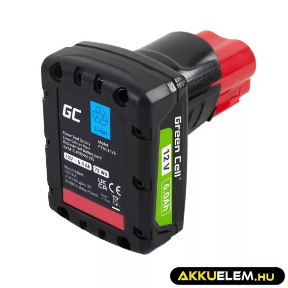 Utángyártott szerszámgép akkumulátor Milwaukee M12 12V 6Ah M12 B6 4932451395 - GreenCell
