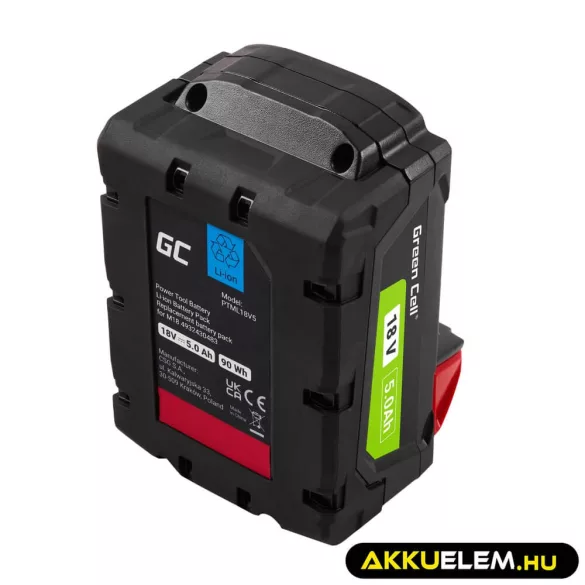 Utángyártott szerszámgép akkumulátor Milwaukee M18 18V 5Ah M18 B5 4932430483 - GreenCell
