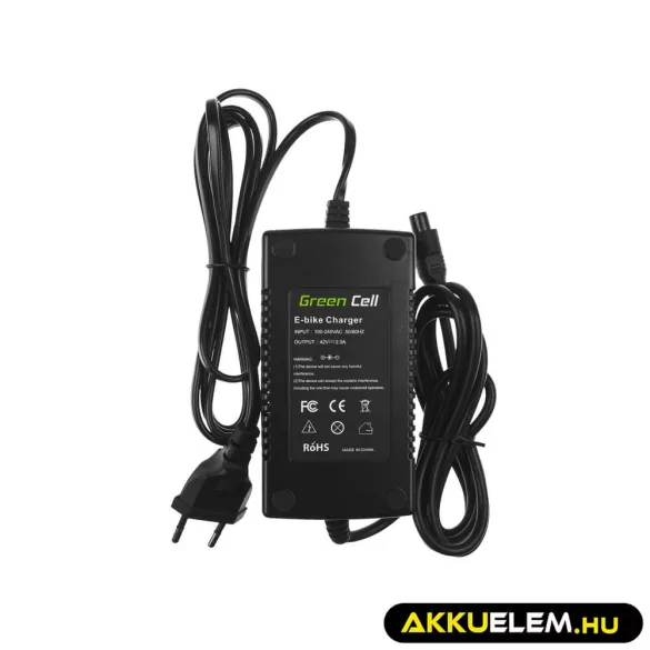 Utángyártott elektromos kerékpár akkumulátor töltő 42V 2A (3 pin) E-BIKE 36V - GreenCell