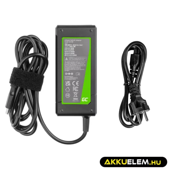 Utángyártott USB-C 65W töltő Adapter laptopokhoz tabletekhez mobilokhoz - GreenCell