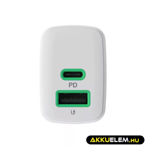 Greencell PowerSource Duo30 töltő USB/USB-C Fehér Power Adapter 30W Power Delivery - GreenCell