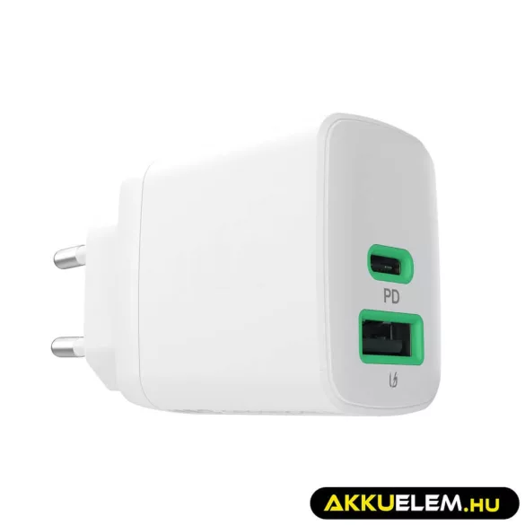 Greencell PowerSource Duo30 töltő USB/USB-C Fehér Power Adapter 30W Power Delivery - GreenCell