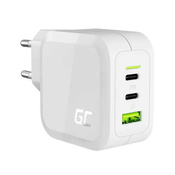 Greencell Fehér 65W GaN PowerGan mains töltő Laptop MacBook Phone Tablet Nintendo Switch 2x USB-C 1x - GreenCell
