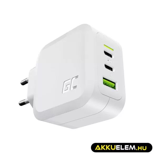 Greencell Fehér 65W GaN PowerGan mains töltő Laptop MacBook Phone Tablet Nintendo Switch 2x USB-C 1x - GreenCell