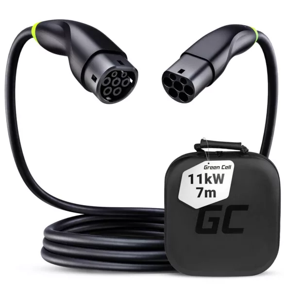 Greencell Type 2 EV elektromos autó töltőkábel 11 kW 7 m Tesla Model 3 S X Y VW ID.3 ID.4 Kia EV6 Hyundai IONIQ 5 Ford Mach-E - GreenCell