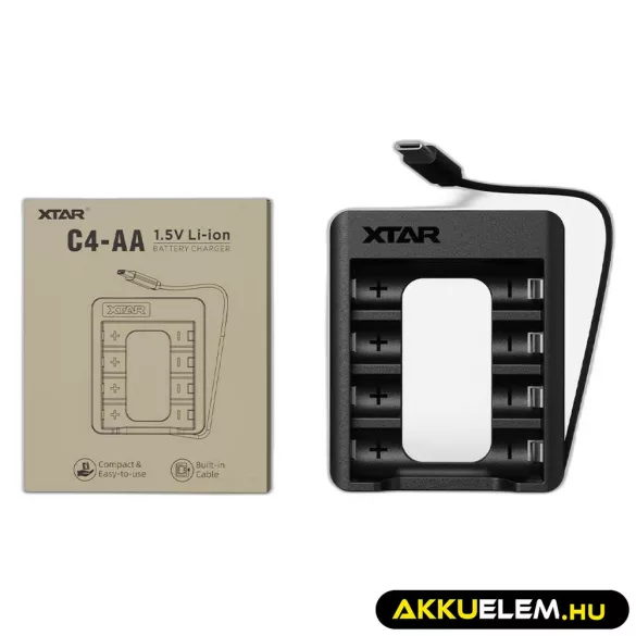 XTAR C4 1,5V Li-Ion akkutölto USB-C kábellel  - CSAK AA