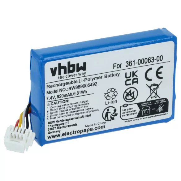 VH Garmin BMW 361-00063-00 7,4V 920mAh li-ion utángyártott akkumulátor - VHBW