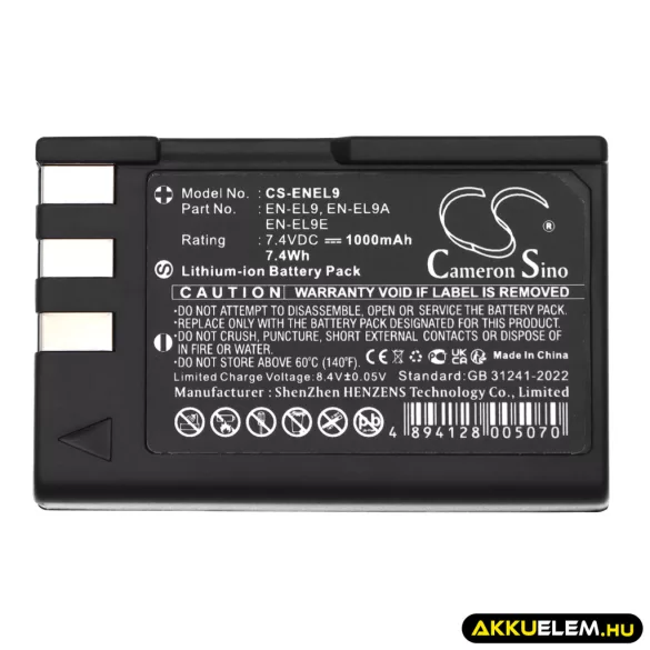 Utángyártott NiKon Kamera Li-ion akkumulátor 7.4V 1000mAh EN-EL9, EN-EL9E, EN-EL9A EN-EL9, EN-EL9E - CameronSino