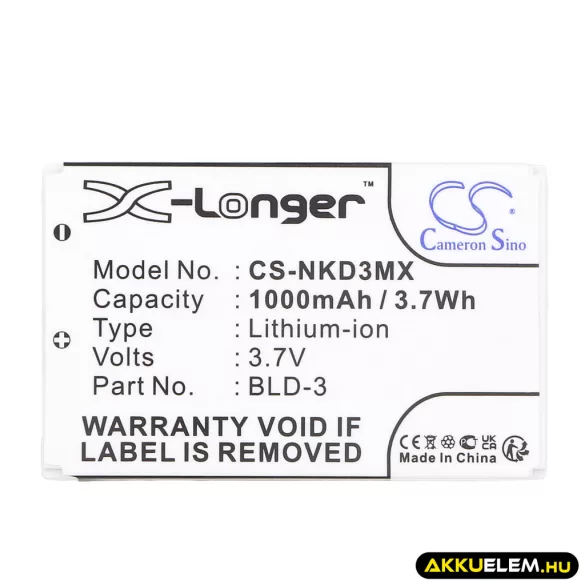 Utángyártott Nokia mobil Li-ion akkumulátor 3.7V 1000mAh BLD-3 BLD-3 - CameronSino