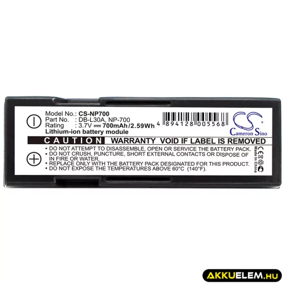 Utángyártott Sanyo Kamera Li-ion akkumulátor 3.7V 700mAh DB-L30, DB-L30A DB-L30, DB-L30A - CameronSino
