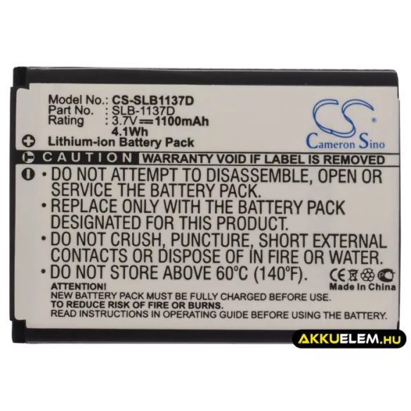 Utángyártott Samsung Kamera Li-ion akkumulátor 3.7V 1100mAh SLB-1137D SLB-1137D - CameronSino