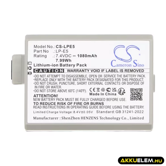 Utángyártott Canon Kamera Li-ion akkumulátor 7.4V 1080mAh LP-E5 LP-E5 - CameronSino