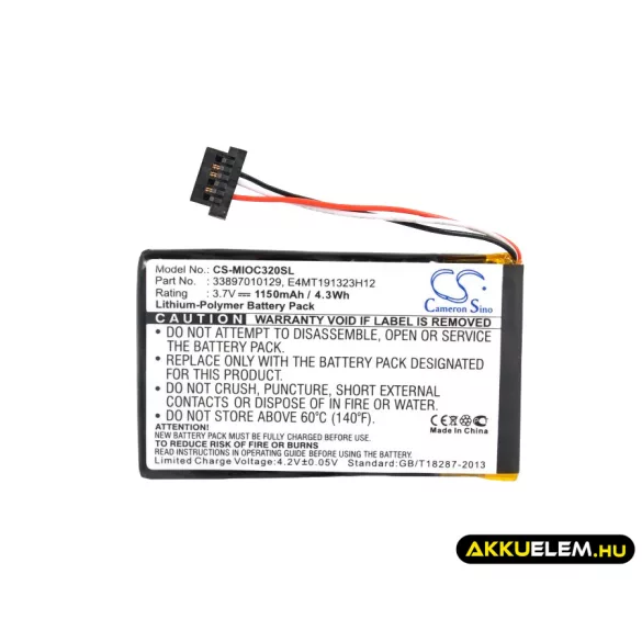 Utángyártott Mitac GPS Li-Polymer akkumulátor 3.7V 1150mAh BP-LX1320/11-B0001 SN, 33897010129, E4MT191323H12 BP-LX1320/11-B0001 SN, 33897010129 - CameronSino