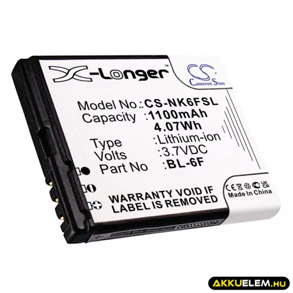 Utángyártott Nokia mobil Li-ion akkumulátor 3.7V 1100mAh BL-6F BL-6F - CameronSino