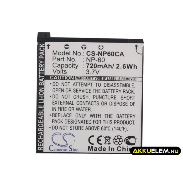 Utángyártott Casio Kamera Li-ion akkumulátor 3.7V 720mAh NP-60 NP-60 - CameronSino