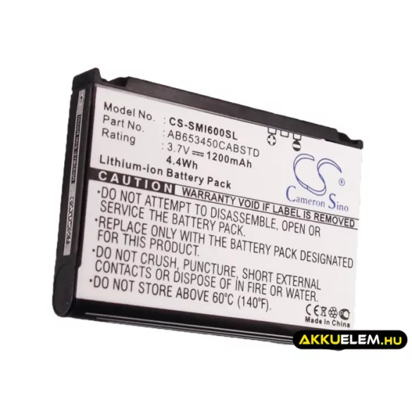 Utángyártott Samsung mobil Li-ion akkumulátor 3.7V 1200mAh AB653450CABSTD, AB653450CAB, AB653450CE AB653450CABSTD, AB653450CAB - CameronSino