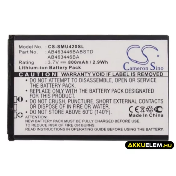 Utángyártott Samsung mobil Li-ion akkumulátor 3.7V 800mAh AB463446BA, AB463446BABSTD, AB553446BA AB463446BA, AB463446BABSTD - CameronSino